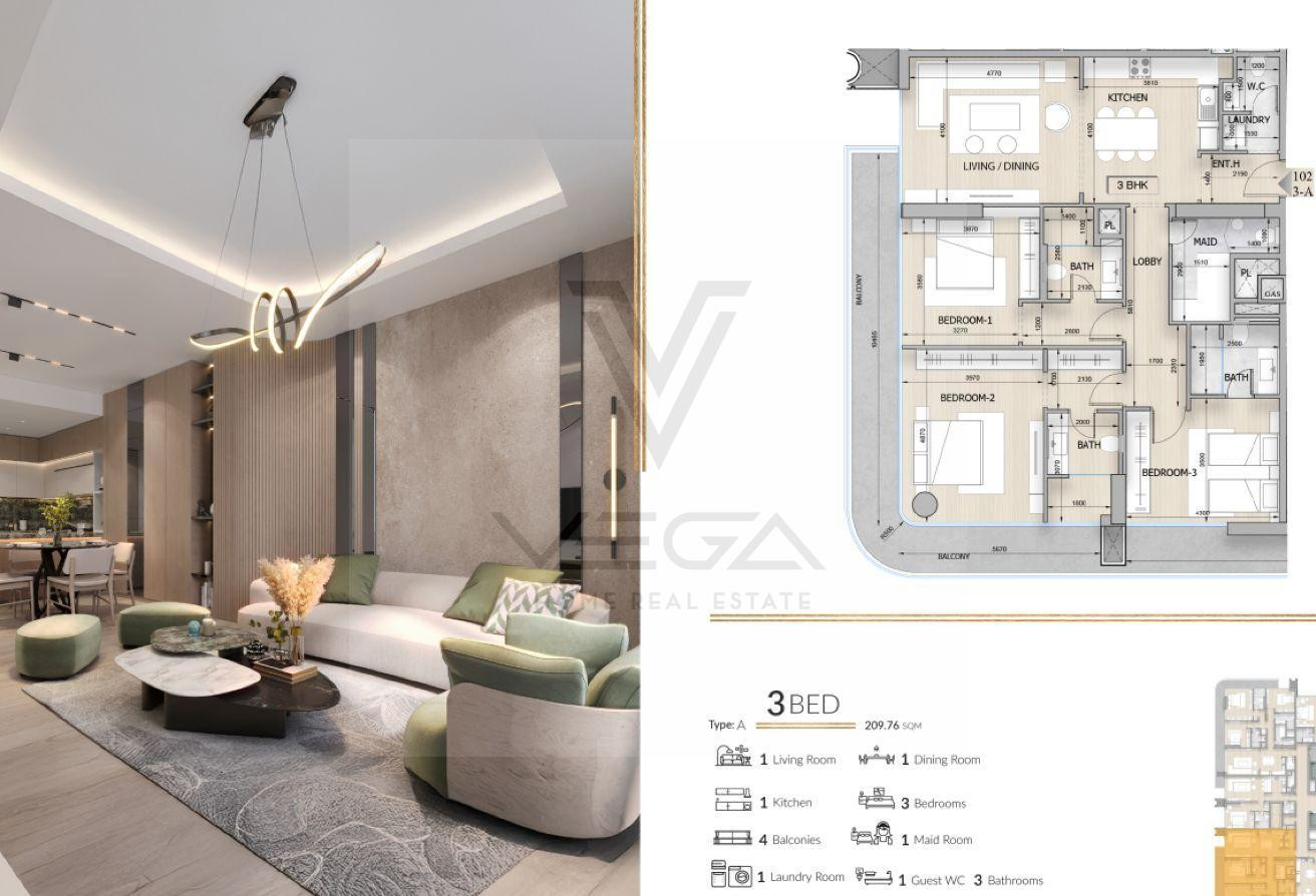 Luxury 3BHK |10% Down Payment|7 year payment plan